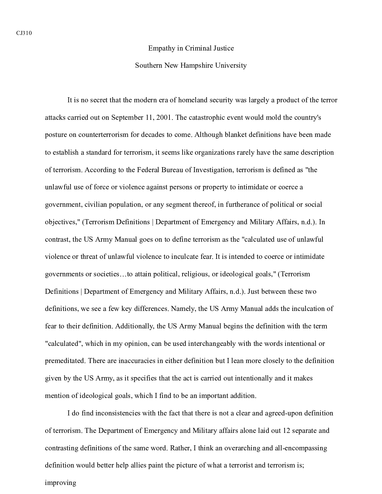 Preview image for CJ 310 Journal w1.docx  CJ310  Empathy in Criminal Justice  Southern New Hampshire Univers